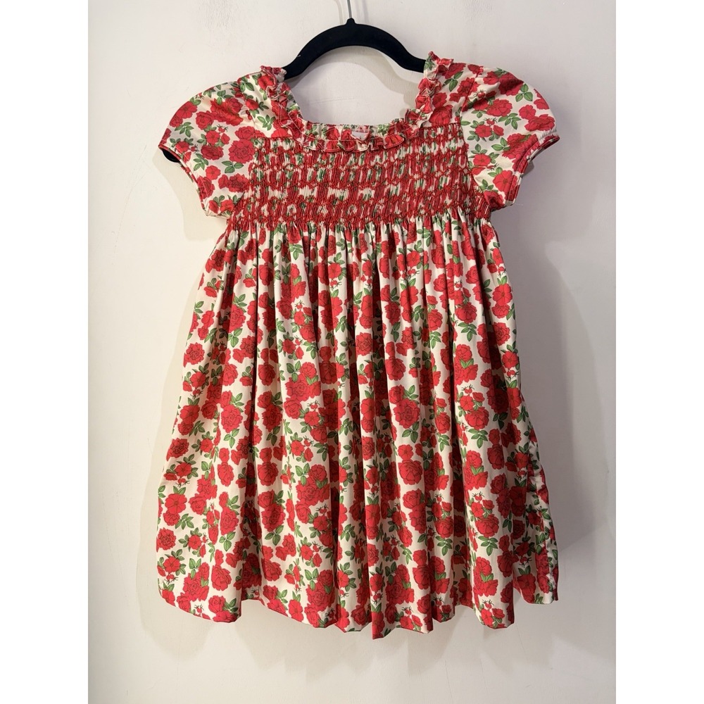 Dondolo Girls Hand Smocked Red Rose Floral Dress 6Y Holiday Special Occasion